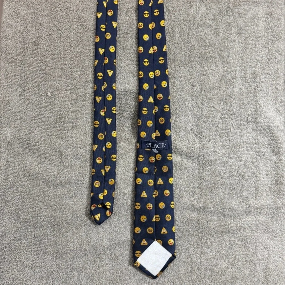 The Childrens Place Boys Navy Blue Emoji Print Novelty Necktie Poop Sunglasses